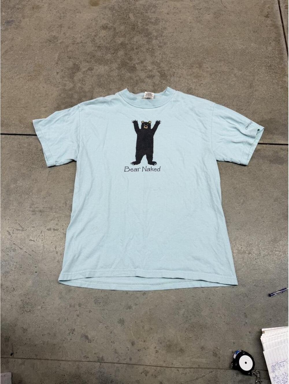 vintage bear naked animal nature baby blue shirt size medium